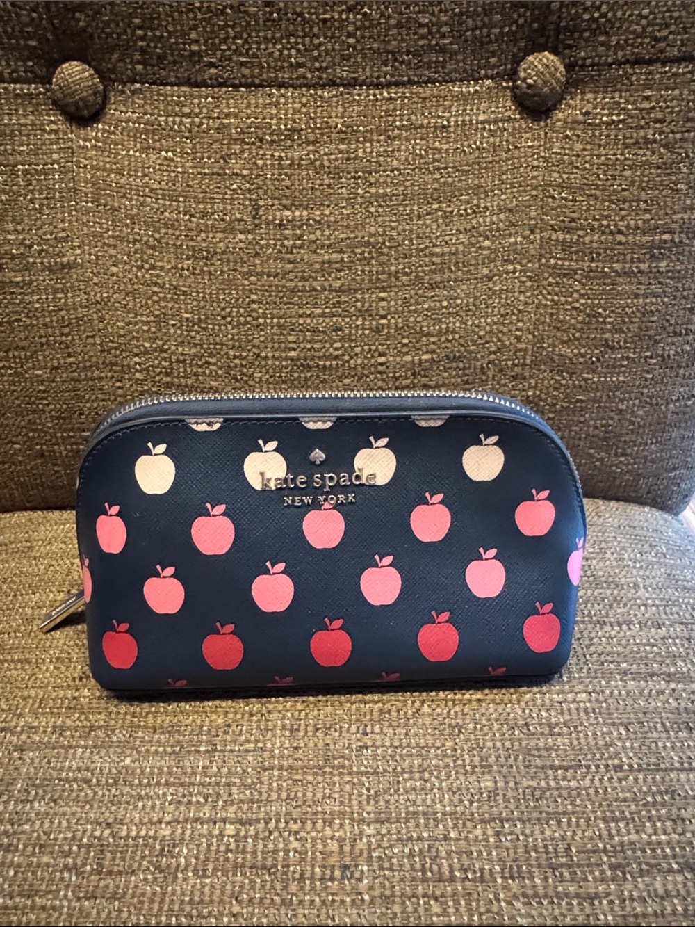 Kate spade apple print multi color cosmetic makeup bag